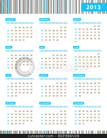 Calendar For 2013 Year Stock Vector Clipart Annual Calendar For 2013