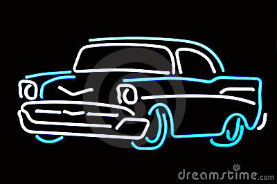 Classy Aqua And White Neon 57 Chevy Against Black Background
