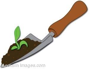 Clipart Picture Of A Garden Spade With Soil And A Seedling