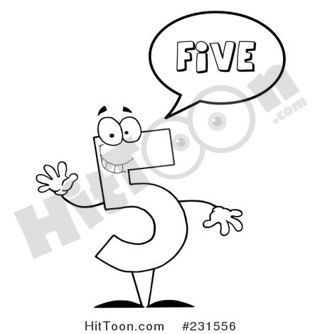 Coloring Page Outline Of A Number Five Character Saying Five  231556