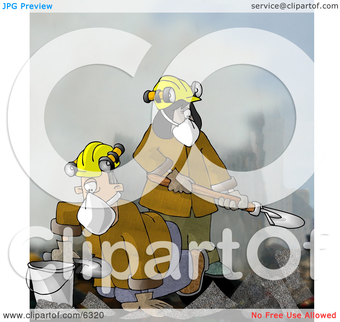 Digging Through A Pile Of Fallen Debris Clipart Illustration By Djart