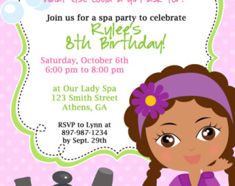 Diy Sassy Spa Party Invitation  African American Little Girl Spa Party