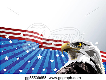 Eagle In Front Of An American Flag   Clipart Illustrations Gg55509658