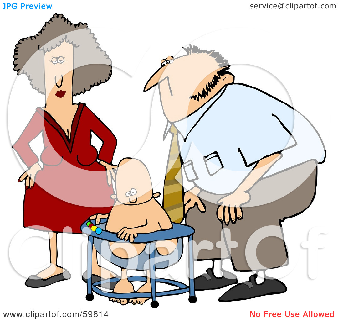 Free  Rf  Clipart Illustration Of A Mom And Dad Watching Their Baby