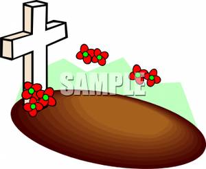Grave With A Cross And Flowers   Royalty Free Clipart Picture