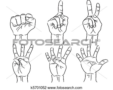 Hands Making The Numbers   0 To 5   Vector View Large Clip Art Graphic