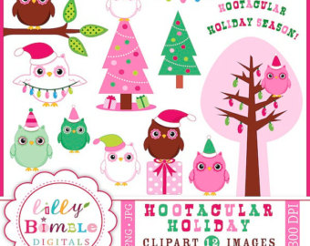 Hootacular Holidays Christmas Owl C Lipart In Santa Hats Clip Art