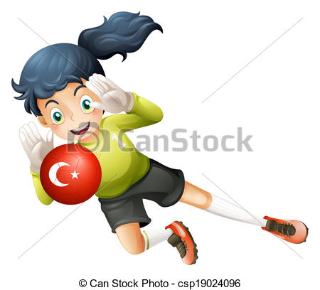 Illustration Of A Female Football Player Using The Ball With The Flag