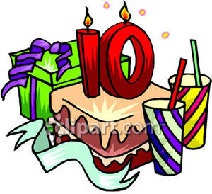 Kids 10th Birthday Cake   Royalty Free Clipart Picture