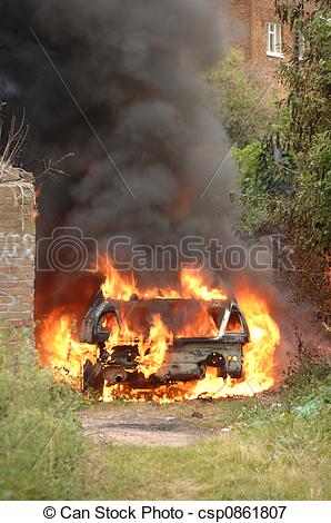 Picture Of Stolen Car On Fire In Alley Way   A Stolen Car Set Fire To