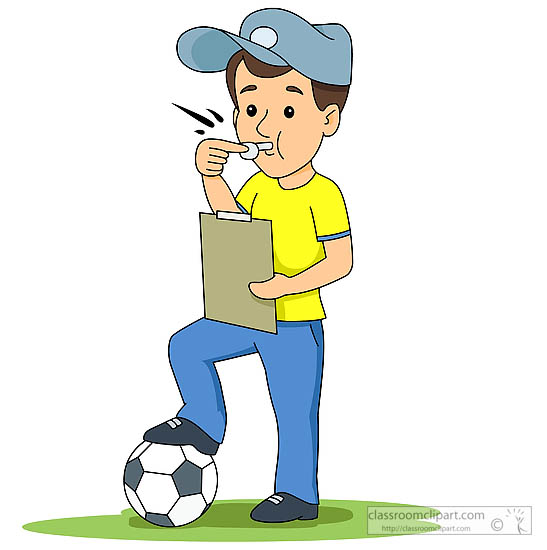 Soccer Clipart   Soccer Coach With Foot On Soccer Ball Clipart    