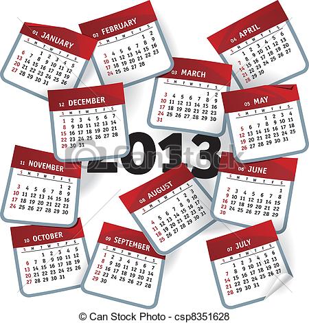 Vector Of 2013 Calendar   2013 Calendar Template Represented As Months    