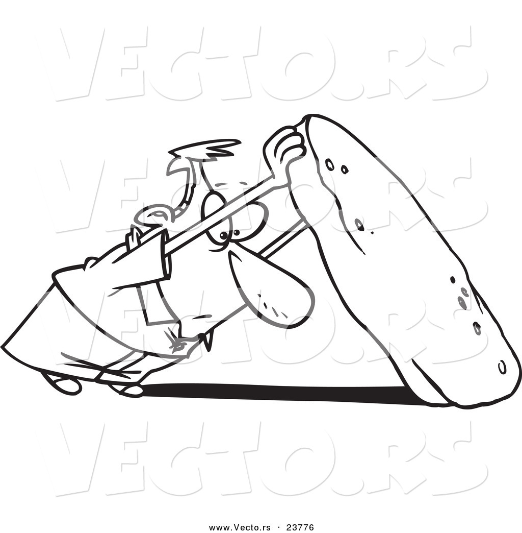 Vector Of A Cartoon Man Looking Under A Stone   Coloring Page Outline    