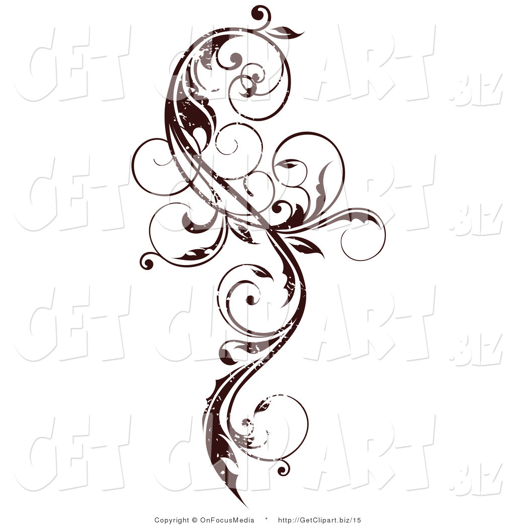 Art Of A Dark Brown Grungy Elegant Curly Vine Scroll Design Element