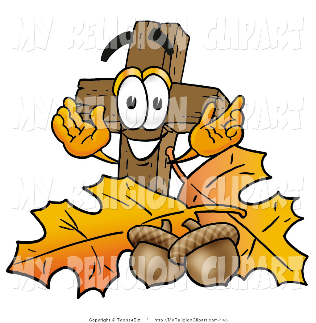Clip Art Of A Wooden Christian Cross Mascot Cartoon   School Clipart