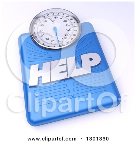 Clipart Of A 3d Blue Body Weight Scale With Help Text On Shaded White    
