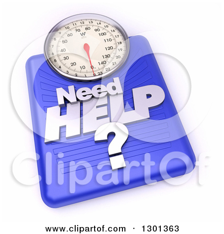 Clipart Of A 3d Blue Body Weight Scale With Need Help Text On Shaded    