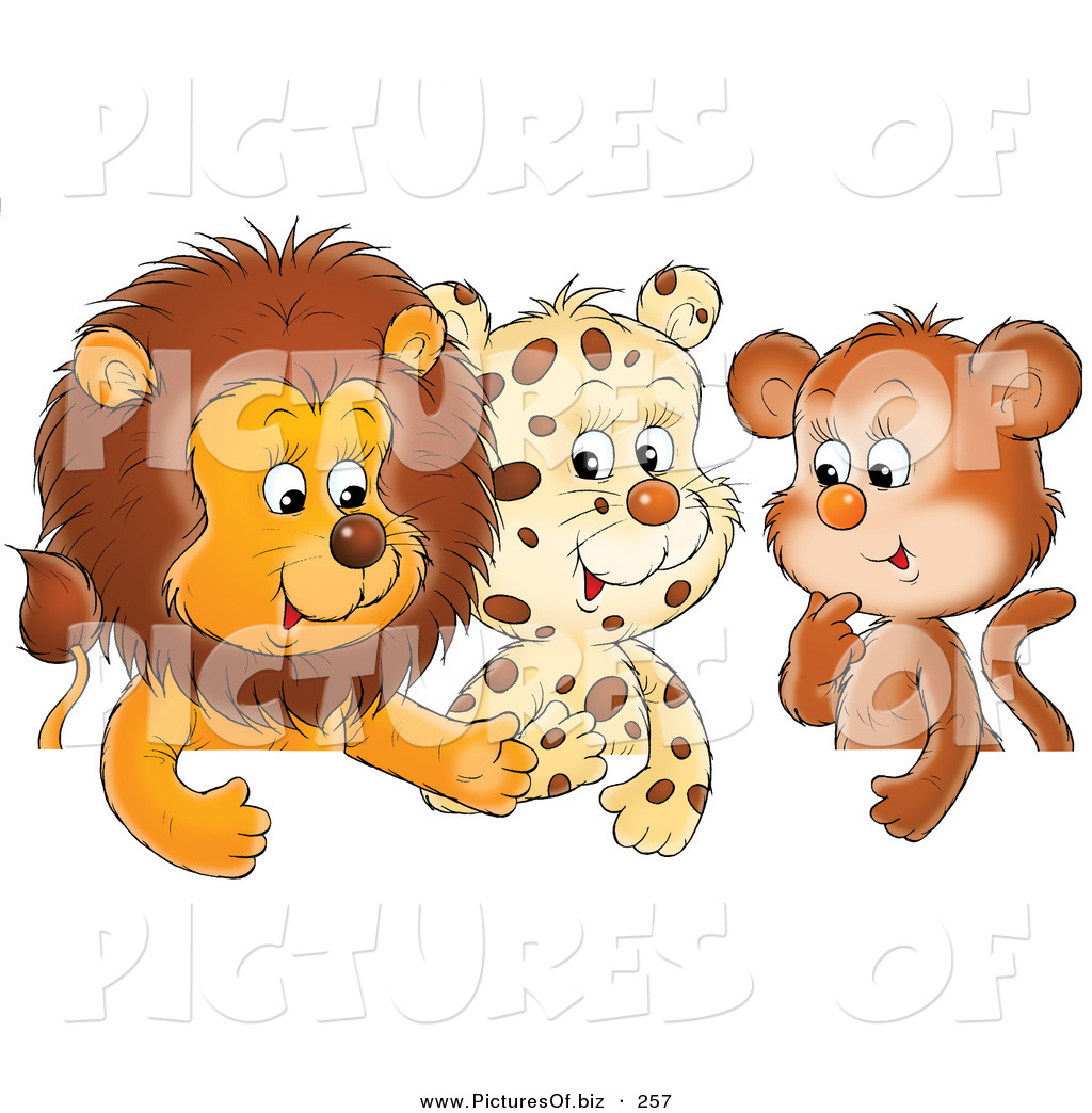 Clipart Of A Group Of Three Animal Friends A Cute Baby Lion Leopard    