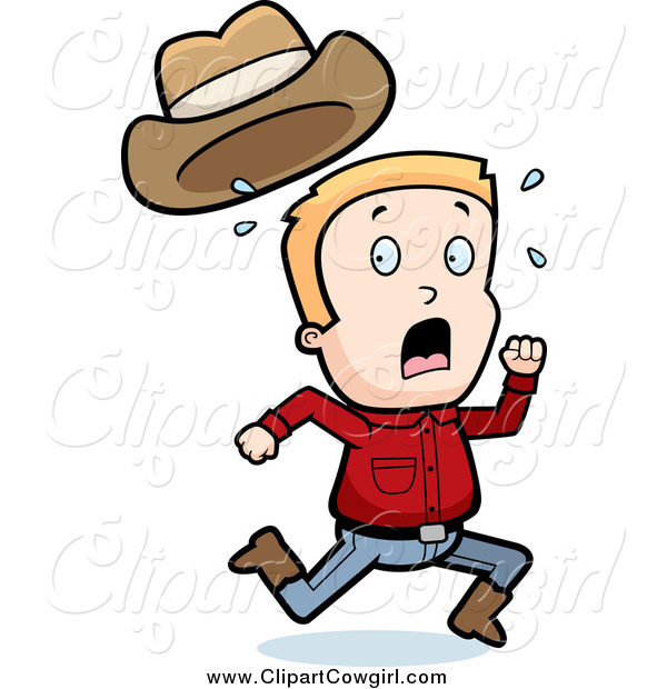 Clipart Of A Scared Blond Caucasian Cowboy Boy Running By Cory Thoman