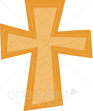 Gold Cross With Swirls And Outline   Cross Wedding Clipart
