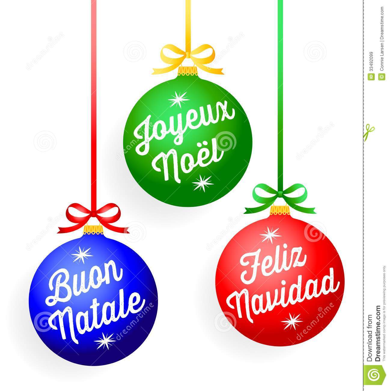 Of Colorful Christmas Ornaments With Lettered Greetings In Languages