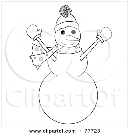 Rf  Clipart Illustration Of A Black And White Outline Of A Snowman