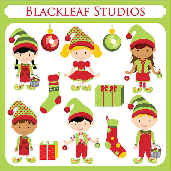 Santa Helpers Elves   Instant Download Clipart Set   Cute Kids Elf