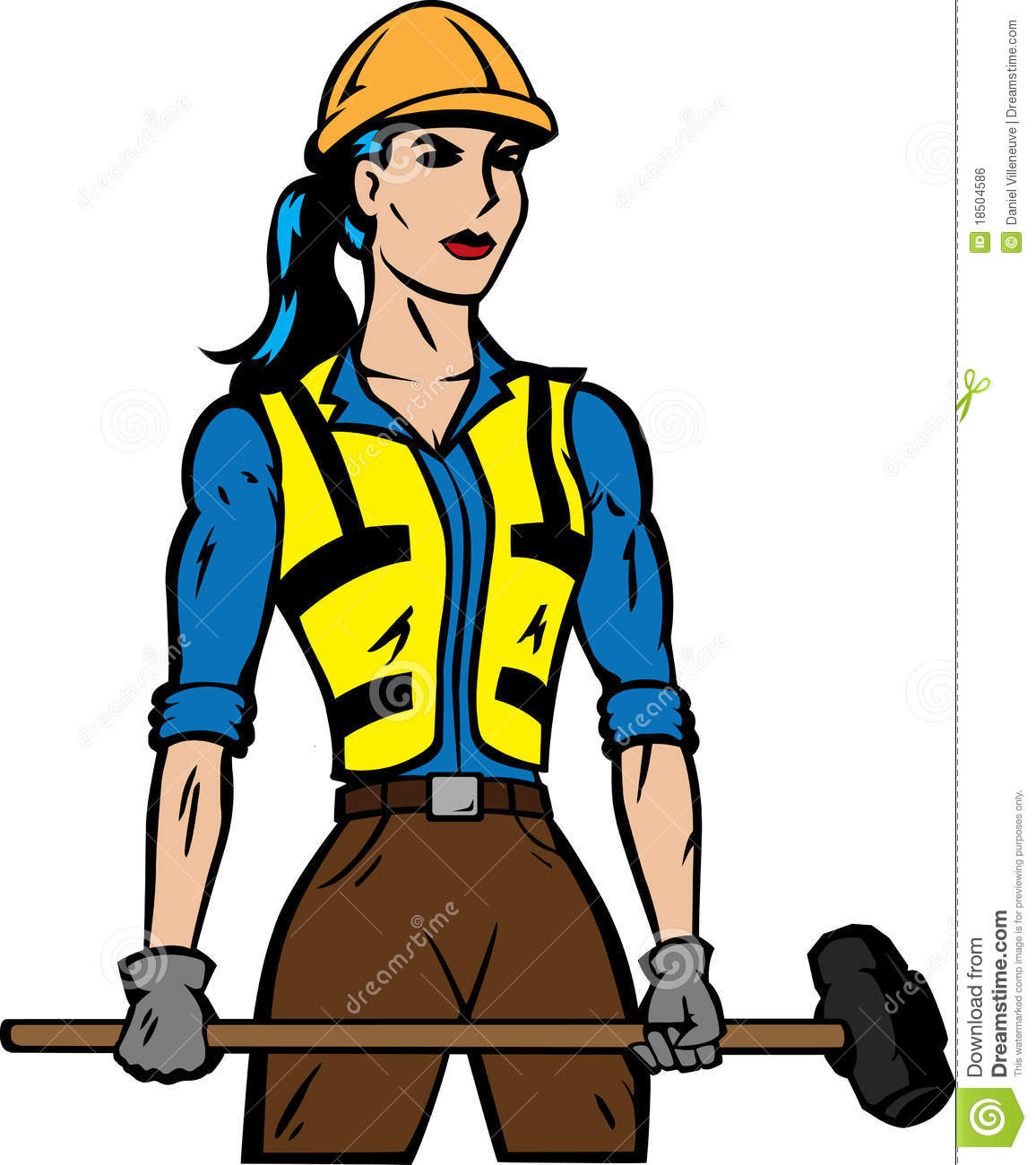 Stylized Construction Female Worker With Sledgehammer Clipart
