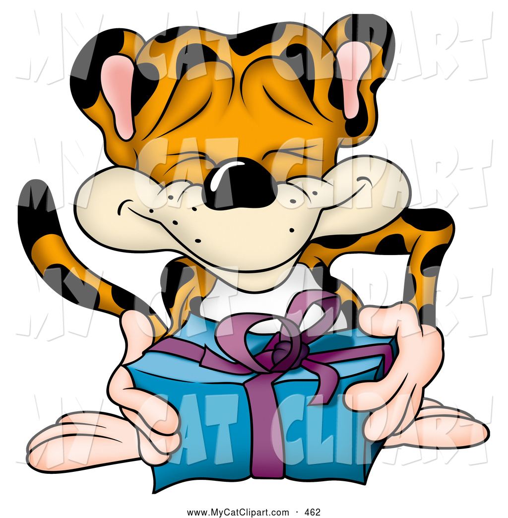     Cute And Friendly Leopard Giving A Blue And Purple Present By Dero