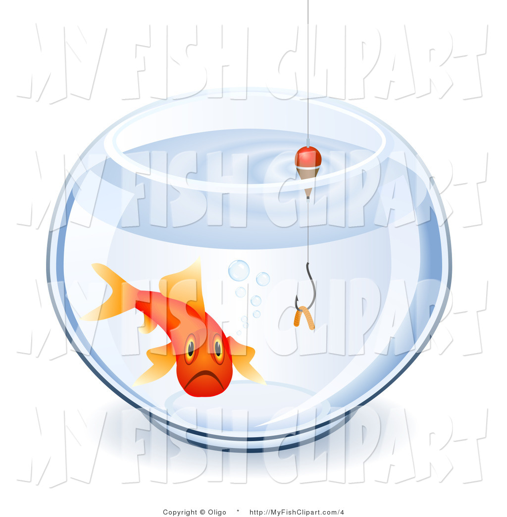     Depressed Goldfish In A Bowl With A Worm On A Fishing Hook By Oligo