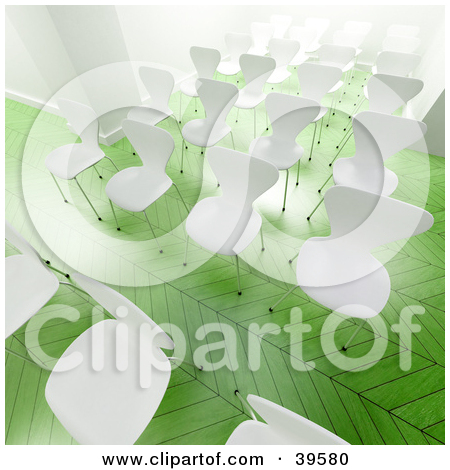 Empty White Chairs In Rows For A Seminar In A Bright Office    