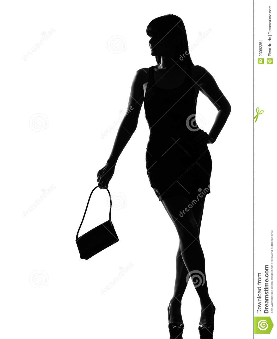 One Stylish Silhouette Caucasian Beautiful Woman Waiting Holding Purse