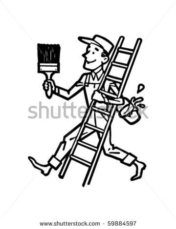 Painter With Ladder   Retro Clip Art   Stock Vector