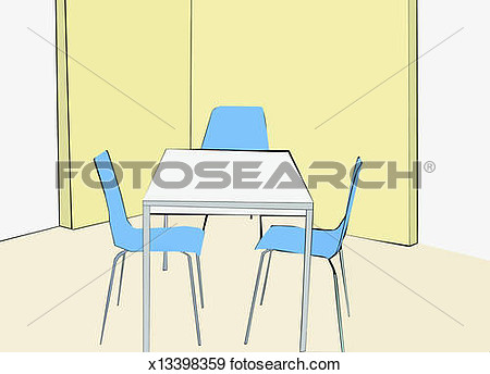 Stock Illustration Of Chairs Around A Table In An Empty Room X13398359