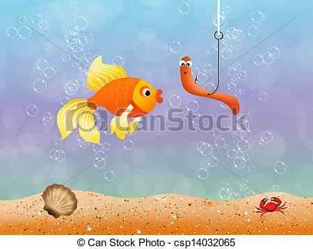 Stock Illustration Of Fish With Bait   Fish With Worm Csp14032065