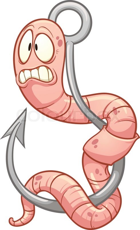 Stock Vector Of  Scared Cartoon Worm Hanging From A Fishing Hook