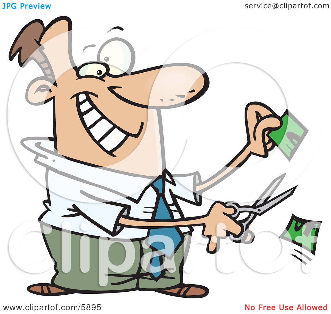 Business Man Cutting Money In Half Clipart Illustration By Ron