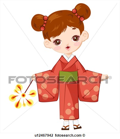 Clip Art Of Tradition Japanese Kimono Clothes Lady Japan