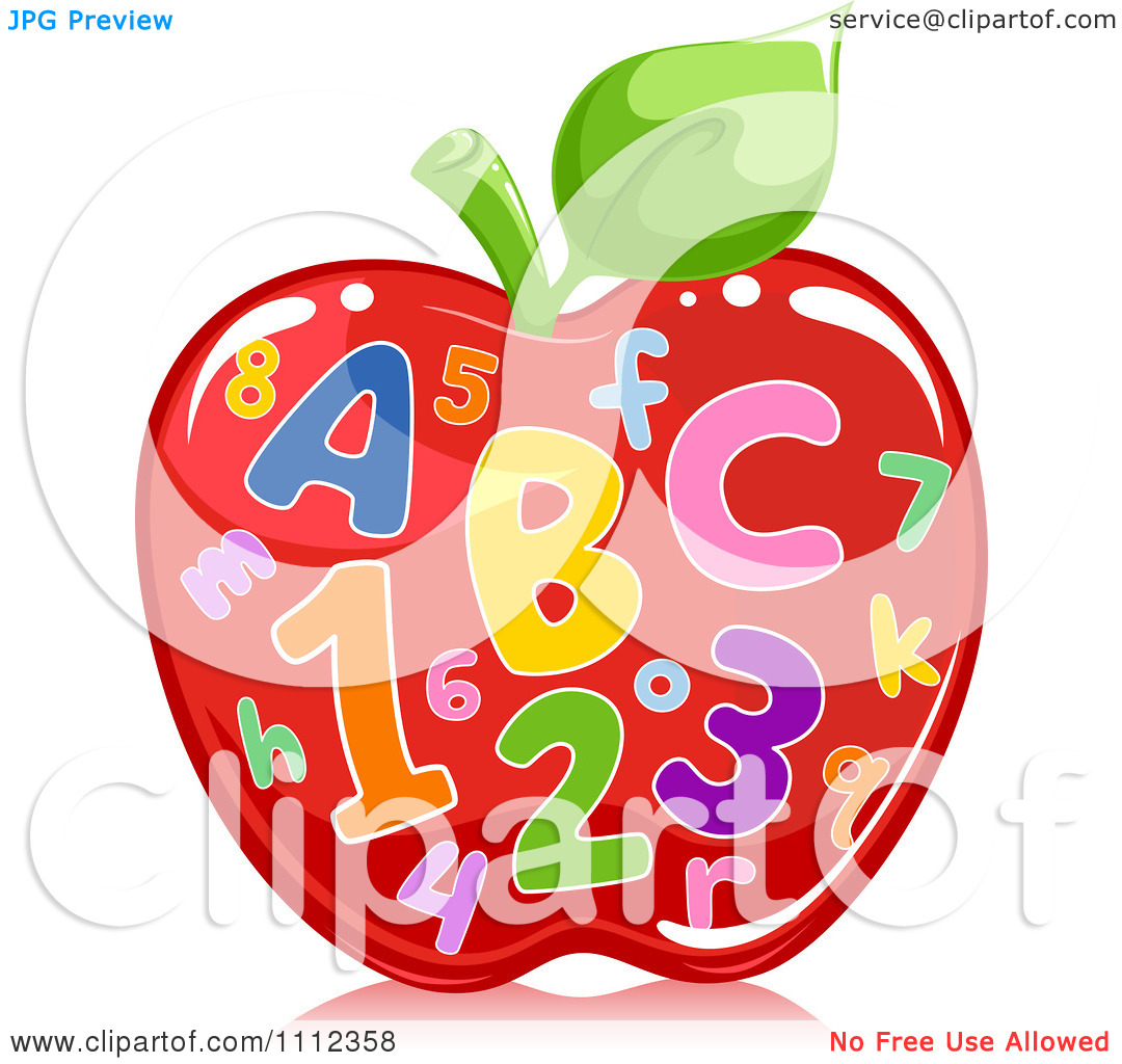 Clipart Colorful Letters And Numbers On A Shiny Red Apple   Royalty    