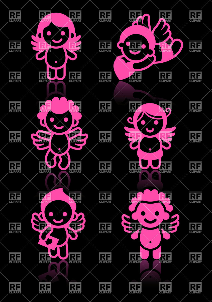 Cupids And Winged Angels   Set Of Pink Simple Babies Download Royalty    