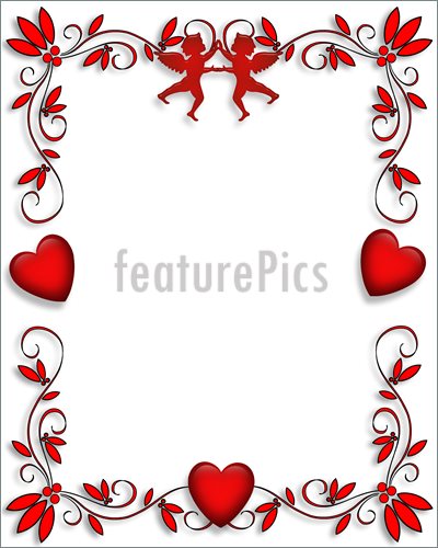 Illustration Of Red Hearts And Cupids Ornamental Border 3 Dimensional