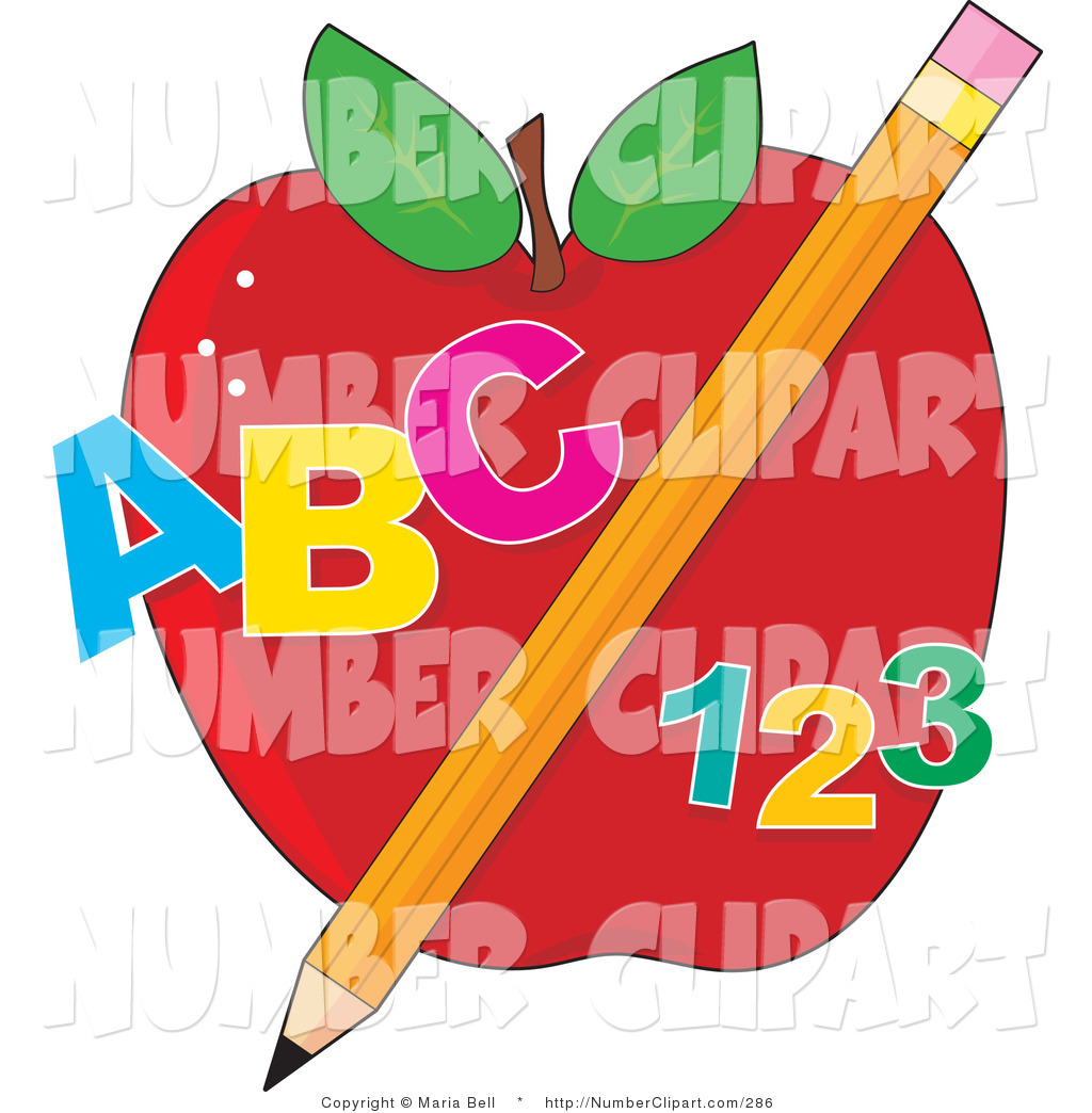     Of An Educational Red Apple With A Yellow Pencil Abc Letters And 123