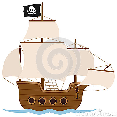 Old Pirate Ship  Or Sailing Boat Galley Galleon Caravel  Isolated