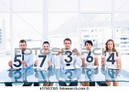 Stock Image   Group Of Panel Judges Holding Score Signs  Fotosearch