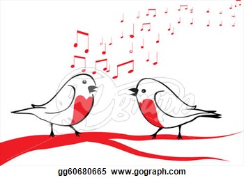 Vector Art   Birds Singing On The Tree Branch   Clipart Drawing
