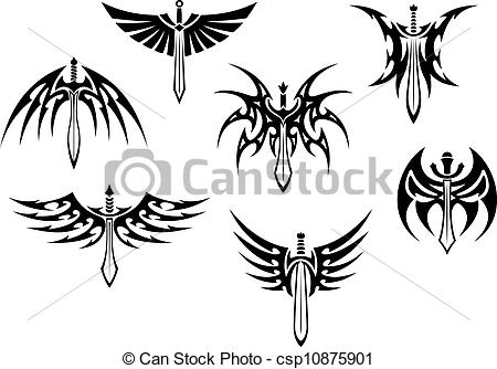 Vector Clipart Of Swords And Daggers Tribal Tattoos Set Isolated On    