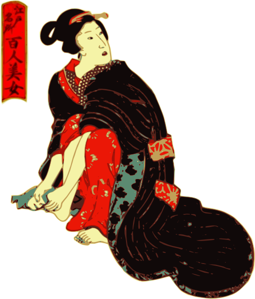 Woman In A Kimono Cleans Her Feet Clip Art At Clker Com   Vector Clip