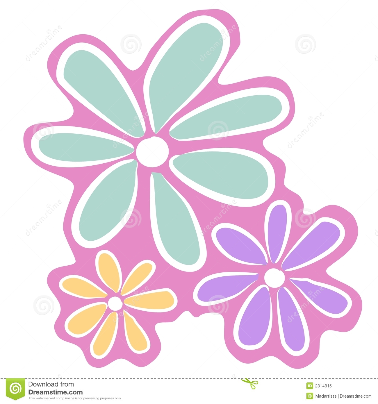     Colored Flowers   Blue Purple And Yellow On A Pink Fitted Background
