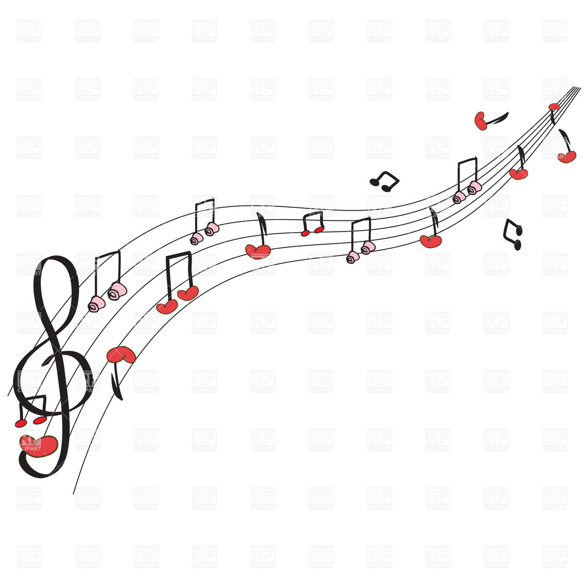 Music Notes With Hearts And Roses As Notes   Melody Download Royalty