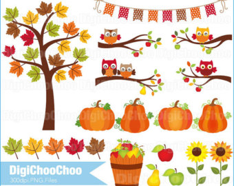 Thanksgiving Pumpkin Clip Art  Autu Mn Fall Harvest Apple Pear Maple